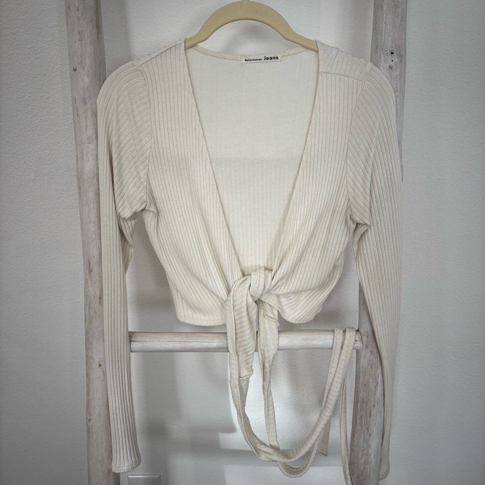 Reformation Cream Ribbed Cardigan - Picture 3 of 4